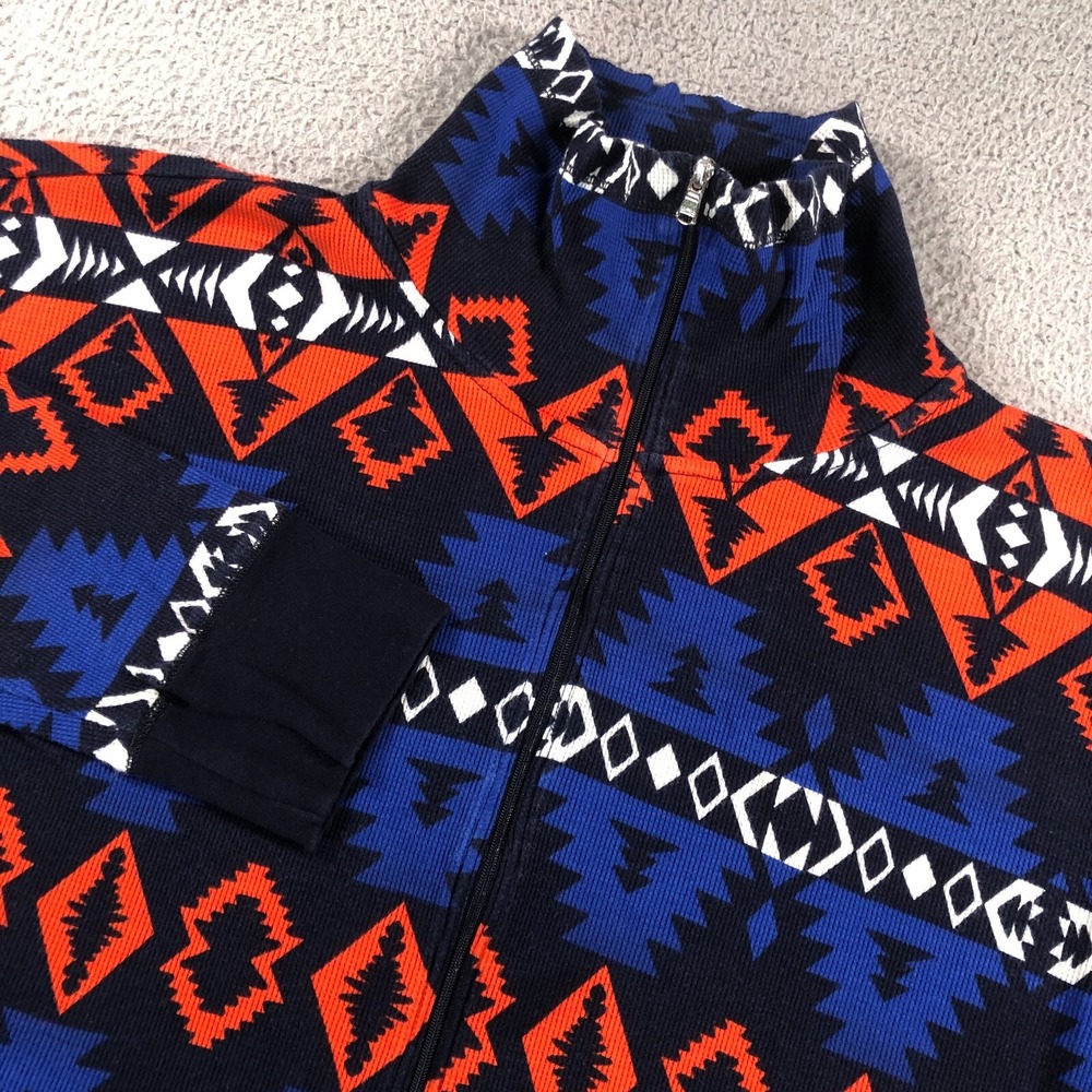 Lauren Ralph Lauren Sweater Womens L‎ Blue Orange Full Zip Tribal Geometric Mock